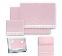 Interbaby - Juego Sabanas Minicuna 50x80 Poliester 100% | Sabana Cuna Bebe Coralina, Cálida | Incluye Sabana Bajera, Encimera y Funda de Almohada | Ideal para Invierno | Estrellas Luna Rosa