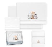 Interbaby - Juego Sabanas Minicuna 50x80 Poliester 100% | Sabana Cuna Bebe Coralina, Cálida | Incluye Sabana Bajera, Encimera y Funda de Almohada | Ideal para Invierno | Jirafa Elefante Blanco/Gris