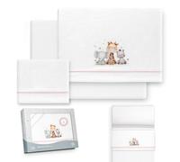 Interbaby - Juego Sabanas Minicuna 50x80 Poliester 100% | Sabana Cuna Bebe Coralina, Cálida | Incluye Sabana Bajera, Encimera y Funda de Almohada | Ideal para Invierno | Jirafa Elefante Blanco/Rosa