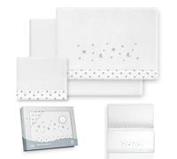 Interbaby - Juego Sabanas Minicuna 50x80 Poliester 100% | Sabana Cuna Bebe Coralina, Cálida | Incluye Sabana Bajera, Encimera y Funda de Almohada | Ideal para Invierno | Estrellas Luna Blanco/Gris