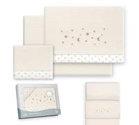 Interbaby - Juego Sabanas Minicuna 50x80 Poliester 100% | Sabana Cuna Bebe Coralina, Cálida | Incluye Sabana Bajera, Encimera y Funda de Almohada | Ideal para Invierno | Estrellas Luna Beige