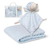 Interbaby - Manta Bebe Recien Nacido + Doudou Bebe | Manta Algodon Bebe y Poliéster, Terciopelo, Cómoda, Cálida, 80x110cm | Peluche Bebe Suave, Adorable, 28x17cm | Burbuja + Osito Azul