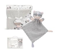 Interbaby - Manta Bebe Recien Nacido + Doudou Bebe | Manta Algodon Bebe y Poliéster, Terciopelo, Cómoda, Cálida, 80x110cm | Peluche Bebe Suave, Adorable, 28x17cm | Paracaidista Gris