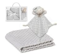Interbaby - Manta Bebe Recien Nacido + Doudou Bebe | Manta Algodon Bebe y Poliéster, Terciopelo, Cómoda, Cálida, 80x110cm | Peluche Bebe Suave, Adorable, 28x17cm | Burbuja + Osito Gris
