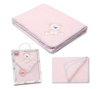 Interbaby - Manta Bebé Recien Nacido | Extrasuave Bordada Oso Lazo, Cómoda, Cálida | Manta Meses Bebé 80x110cm, Unisex, Para Cunas, Carritos, Moisés