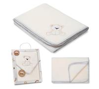 Interbaby - Manta Bebé Recien Nacido | Extrasuave Bordada Oso Lazo, Cómoda, Cálida | Manta Meses Bebé 80x110cm, Unisex, Para Cunas, Carritos, Moisés