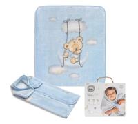 Interbaby - Manta Bebe Recien Nacido | Mantita Bebe 100% Poliéster, Terciopelo, Suave, Cómoda, Cálida | Manta Meses Bebe 80x90cm, Unisex, para Cunas, Carritos | Osito Nube Azul