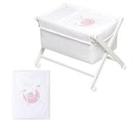 Interbaby - Minicuna Plegable Tijera modelo Bear Sleeping - Estructura de madera con Vestidura (Colcha y Almohada Desenfundable) con Colchón.