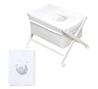 Interbaby - Minicuna Plegable Tijera modelo Bear Sleeping - Estructura de madera con Vestidura (Colcha y Almohada Desenfundable) con Colchón.