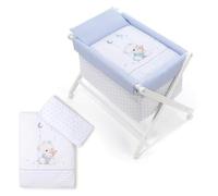 Interbaby - Minicuna Plegable Tijera Oso Columpio - Estructura de madera con Vestidura (Colcha y Almohada Desenfundable) con Colchón.