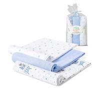 Interbaby Muselinas Bebe Algodon 80x80cm | Pack 3 Gasas para Bebes Recien Nacidos, Lactancia, Toalla, Manta | Muselinas Bebe Cómoda, Suave, Transpirable | Diseño Paracaidista Azul