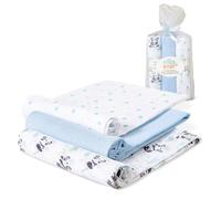 Interbaby Muselinas Bebe Algodon 80x80cm | Pack 3 Gasas para Bebes Recien Nacidos, Lactancia, Toalla, Manta | Muselinas Bebe Cómoda, Suave, Transpirable | Diseño Panda Azul