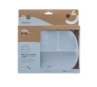 Interbaby - Plato Ventosa Bebe con Tapadera | Plato Bebe Silicona Antideslizante Dividido, Para Bebes y Niños Pequeños | Plato Bebe Antivuelco, Cómodo, Sencillo, Sin BPA | Azul Grisaceo