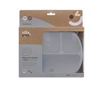Interbaby - Plato Ventosa Bebe con Tapadera | Plato Bebe Silicona Antideslizante Dividido, Para Bebes y Niños Pequeños | Plato Bebe Antivuelco, Cómodo, Sencillo, Sin BPA | Gris Petroleo
