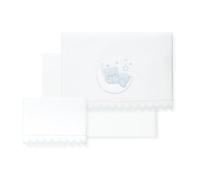 Interbaby - Sábanas Bebé 100% Algodón Coche/Moisés/CAPAZO - Guipur Oso Luna Conjunto 3 Pcs, Bajera+encimera+Funda Almohada - Hecho en España