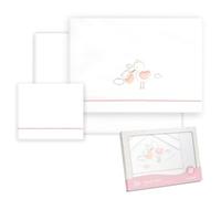 Interbaby - Sábanas Bebé Algodón - Coche/Moisés/Capazo - Cigüeña Oso - Conjunto 3Pcs. Bajera + Encimera + Funda Almohada