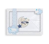 INTERBABY- Sábanas Cuna Osito Amoroso Blanco Azul