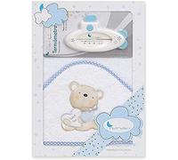 INTERBABY - Set Capa de baño Love Blanco y Azul 100% Algodón y termómetro