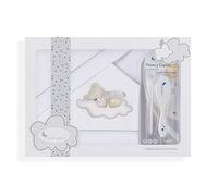 INTERBABY - Set de Sábanas Cuna Oso Nube y Peine y Cepillo Blanco Gris