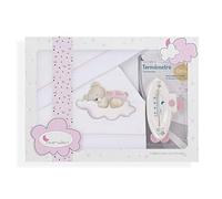 INTERBABY - Set de Sábanas Cuna Oso Nube y Termómetro Blanco Rosa