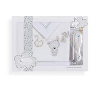 INTERBABY - Set de Sábanas Tendedero Oso Peine y Cepillo Blanco Gris