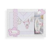INTERBABY - Set de Sábanas Tendedero Oso Termómetro Blanco Rosa