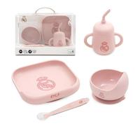 Interbaby - Set de Vajilla Infantil 4 Piezas de Silicona Real Madrid Rosa| Plato, Bol, Cuchara y Taza |Apto para Microondas y Lavavajillas | Libre de BPA
