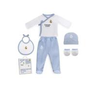 Set Regalo 5 Piezas del Real Madrid - Primera Puesta Bebé Recien Nacido - Compuesto por Gorro, Camisa, Polaina, Manopla y Babero. Edad 0-6 meses.