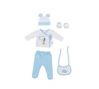 Interbaby - Set Regalo 5 Piezas de Disney Mickey Azul - Primera Puesta Bebé Recien Nacido - Algodón Orgánico e Hipoalergénico.
