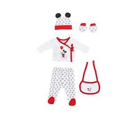 Interbaby - Set Regalo 5 Piezas de Disney Mickey Rojo - Primera Puesta Bebé Recien Nacido - Algodón Orgánico e Hipoalergénico.