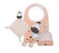 Interbaby - Set Regalo Recién Nacido modelo Cebra - De 0 a 6 meses aprox - Conjunto Set 4 piezas compuesto por Gorro, Dou Dou, Babero y peucos