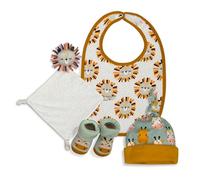 Interbaby - Set Regalo Recién Nacido modelo León - De 0 a 6 meses aprox - Conjunto Set 4 piezas compuesto por Gorro, Dou Dou, Babero y peucos