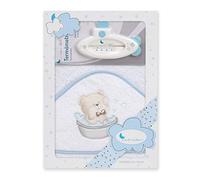 Interbaby T1178-11 - Capa de baño OSITO BAÑERA blanco y azul con Termómetro, unisex