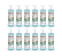 Intercabo - Pack de 12 dispensadores recargables de gel y champú 500 ml con fragancia Ocean Blue • Aroma fresco y duradero • Uso cómodo y limpio • Ideal para baños organizados y alta rotación