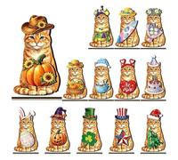 Interchangeable Sign Cat - Holiday Rustic Aesthetic Farmhouse Wooden Base