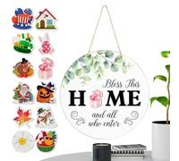 Interchangeable Welcome Sign, Farmhouse Round Sign, Seasonal Front Porch Wreath Accessory with Design, Wood Rustic Decorative Entrance Accent for Home, Wall, Porch, Housewarming