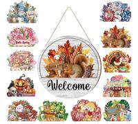 Interchangeable Welcome Sign for Front Door, 12 Inch Magnetic (12PC) | 16/12-piece interchangeable welcome sign, 30×30cm, with seasonal pieces for front door and year-round decor.