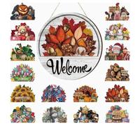 Interchangeable Welcome Sign for Front Door, 12 Inch Magnetic (16PC) | 16/12-piece interchangeable welcome sign, 30×30cm, with seasonal pieces for front door and year-round decor.