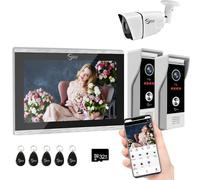 Intercomunicador con cable, timbre de puerta 1080P, sistema de monitor táctil de 10 pulgadas, TUYA WiFi Smart Home Video Intercom Door Phone Kits for Villa Home (2 Timbre+1 Monitor+1 Cámara)