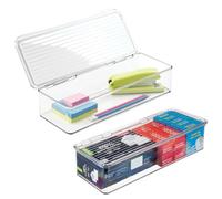 InterDesign iDesign - Caja de almacenamiento apilable de plástico con tapa con bisagras para despensa o cocina, juego de 2, transparente