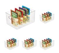 InterDesign iDesign Caja transparente con asas, organizador de cocina extragrande de plástico, caja organizadora sin tapa para los armarios o el frigorífico, transparente (Paquete de 5)
