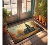 Interesante felpudo de entrada Autumn Serenity: A Church In The Woods, divertido felpudo para puerta delantera, divertido (65 x 90 cm)