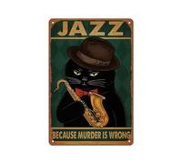Interesante letrero metálico de jazz con la frase "Porque el asesinato está mal" (Jazz Because Murder Is Wrong) para decoración de pared, ideal para habitaciones, hogares, cafeterías y bares (8x12 pu