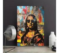 Interesante pintura en lienzo de acuarela creativa de Mona Lisa, grafiti, carteles divertidos, arte de pared, imagen para decoración del hogar y la sala de estar (60x70cm/marco interior)