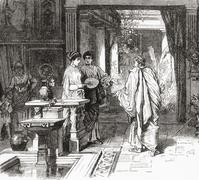 Interior de una casa en la antigua Roma. De la historia universal ilustrada de Cassell publicado en 1883. Impresión de póster de Ken Welsh (15 x 13)