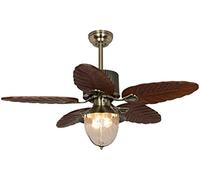 Interior Lámpara de techo LED de 42 pulgadas, ventilador de techo de hoja de madera maciza con grabado con motor reversible silencioso, lámpara retro de ahorro de energía Verano