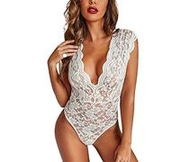 Interior Mujer Sexy para Sexo Lenceria Intima Tight Lace Jumpsuit Sentido de Las Mujeres de la Interior Color sólido Femenina Sexy Conjunto Erótico Mujer (White, L)