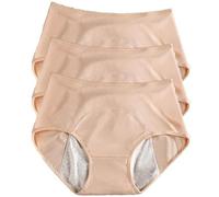 Interior para Incontinencia de Mujer,Bragas de Algodón A Prueba de Fugas para Niñas,Calzoncillos Impermeables Cómodos,Talla Grande, 3 Piezas(Skin color,L)