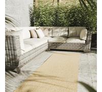 Interiyou Alfombra Exterior Asti - Pasillo 80x300 cm Beige - Apariencia de Yute - Resistente a los Rayos UV para Exteriores: balcón, terraza, jardín o Cocina - Tejido Plano