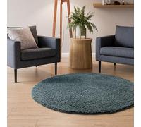 Interiyou Alfombra Pelo Largo Sofia - 120x120 cm Redondo Azul - Esponjosa y Lisa - Lavable y Antideslizante - Textura Larga Suave